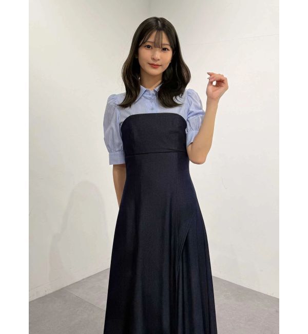 MERCURYDUO「シャツドッキングベアワンピース」|ワンピース|
