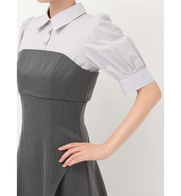 MERCURYDUO「シャツドッキングベアワンピース」|ワンピース|