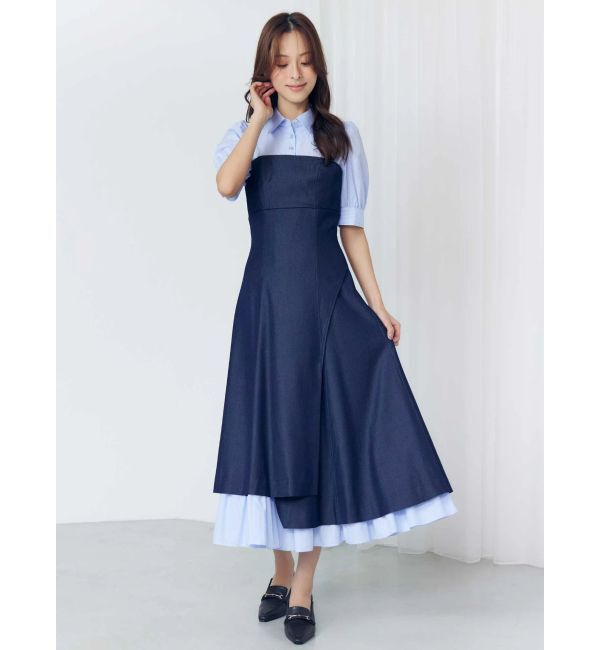 MERCURYDUO「シャツドッキングベアワンピース」|ワンピース|