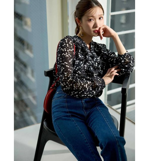 MERCURYDUO「ダブルラッフルバイカラーパイピングブラウス」|シャツ・ブラウス|