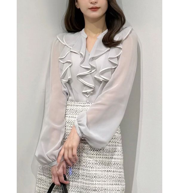 MERCURYDUO「ダブルラッフルバイカラーパイピングブラウス」|シャツ・ブラウス|