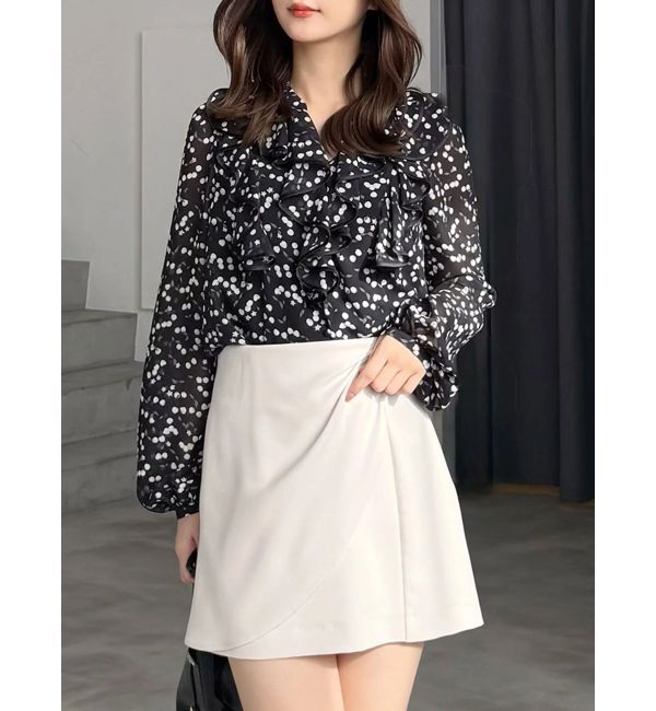 MERCURYDUO「ダブルラッフルバイカラーパイピングブラウス」|シャツ・ブラウス|