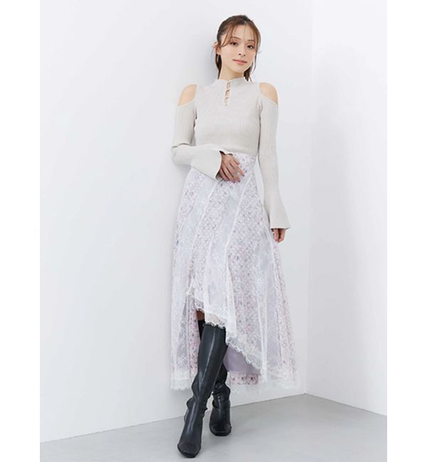 MERCURYDUO「フラワー&times;レースフィットマーメイドスカート」|スカート|