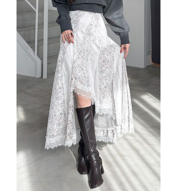 MERCURYDUO「フラワー&times;レースフィットマーメイドスカート」|スカート|ミントグリーン