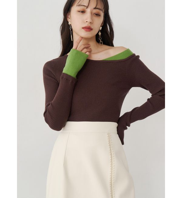 MURUA「レイヤードワンショルニット」|ニット・セーター|ブラウン