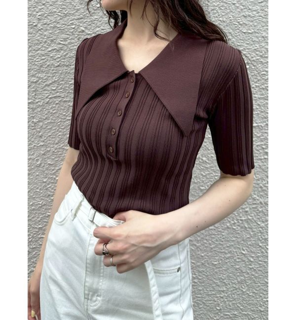 LAGUNAMOON「【機能性アイテム】ウォッシャブルビックカラーニットプルオーバー」|ニット・セーター|ブラウン