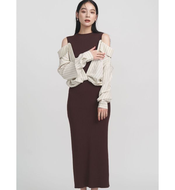 LAGUNAMOON「シャツドッキングリブニットワンピース」|ワンピース|