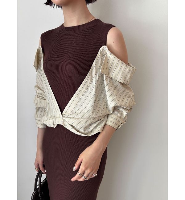 LAGUNAMOON「シャツドッキングリブニットワンピース」|ワンピース|