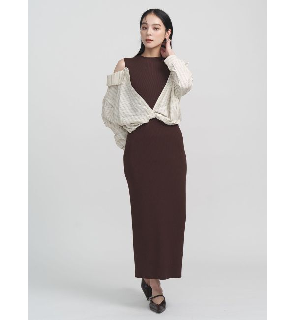 LAGUNAMOON「シャツドッキングリブニットワンピース」|ワンピース|