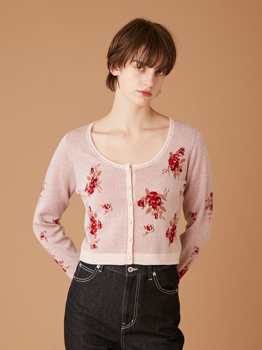 FURFUR「フラワージャガードカーディガン」|カーディガン|