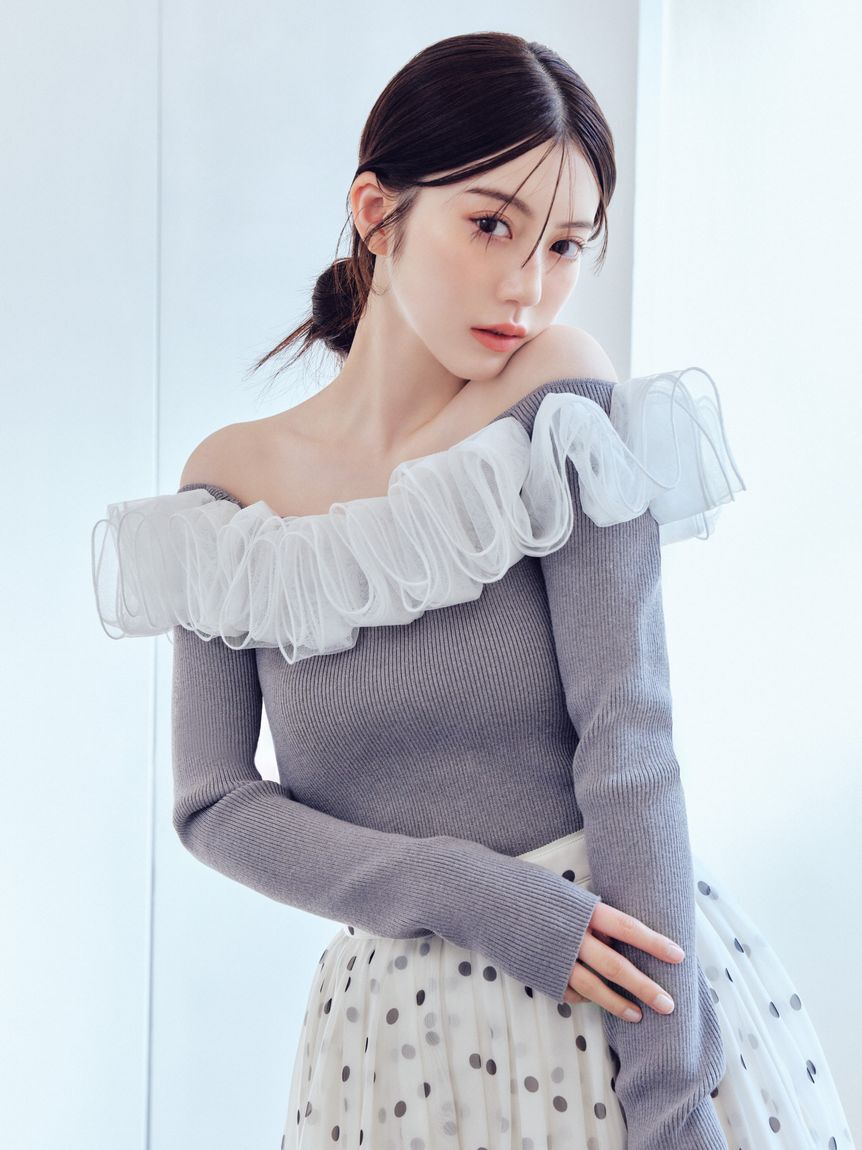 FRAY I.D「フリルコンビオフショルダーリブニット」|ニット・セーター|GRY