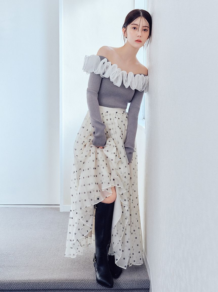 FRAY I.D「フリルコンビオフショルダーリブニット」|ニット・セーター|