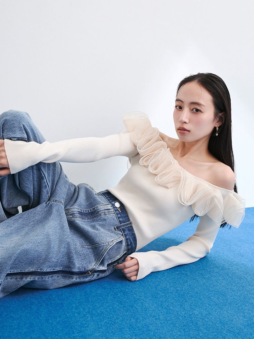 FRAY I.D「フリルコンビオフショルダーリブニット」|ニット・セーター|LBEG