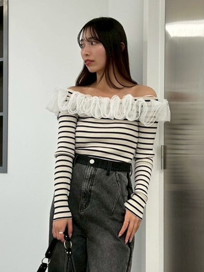 FRAY I.D「フリルコンビオフショルダーリブニット」|ニット・セーター|BORDER