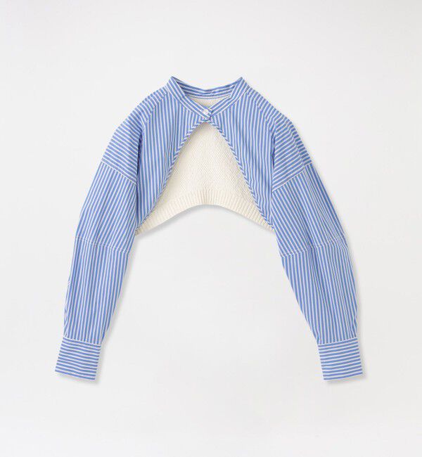  「ストライプクロップトコンビトップス」|その他|サックスブルー