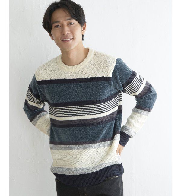 ikka「モールミックスボーダーニット」|プルオーバー|