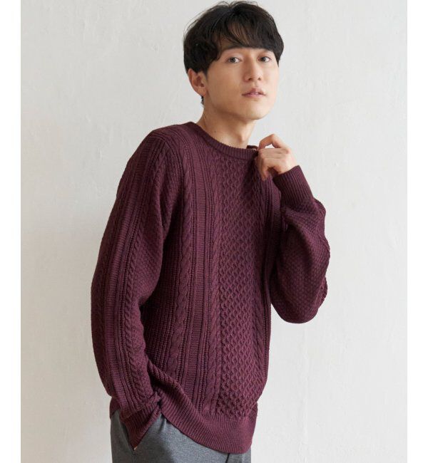 ikka「抗菌アランケーブルリサイクルニット」|プルオーバー|