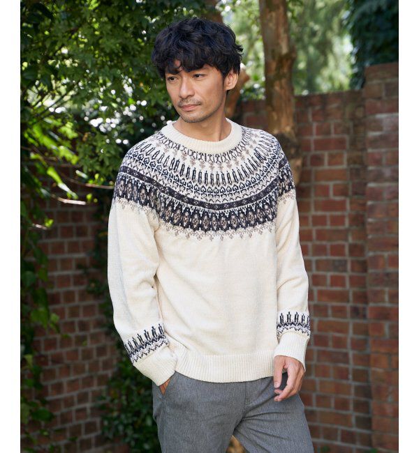 ikka「モール求心柄ニット」|プルオーバー|オフホワイト