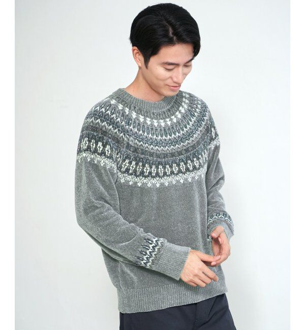 ikka「モール求心柄ニット」|プルオーバー|ライトグリーン