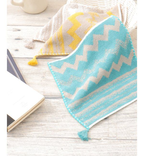 Lbc with Life「シェブロンボーダータオルハンカチ」|タオル|ターコイズブルー