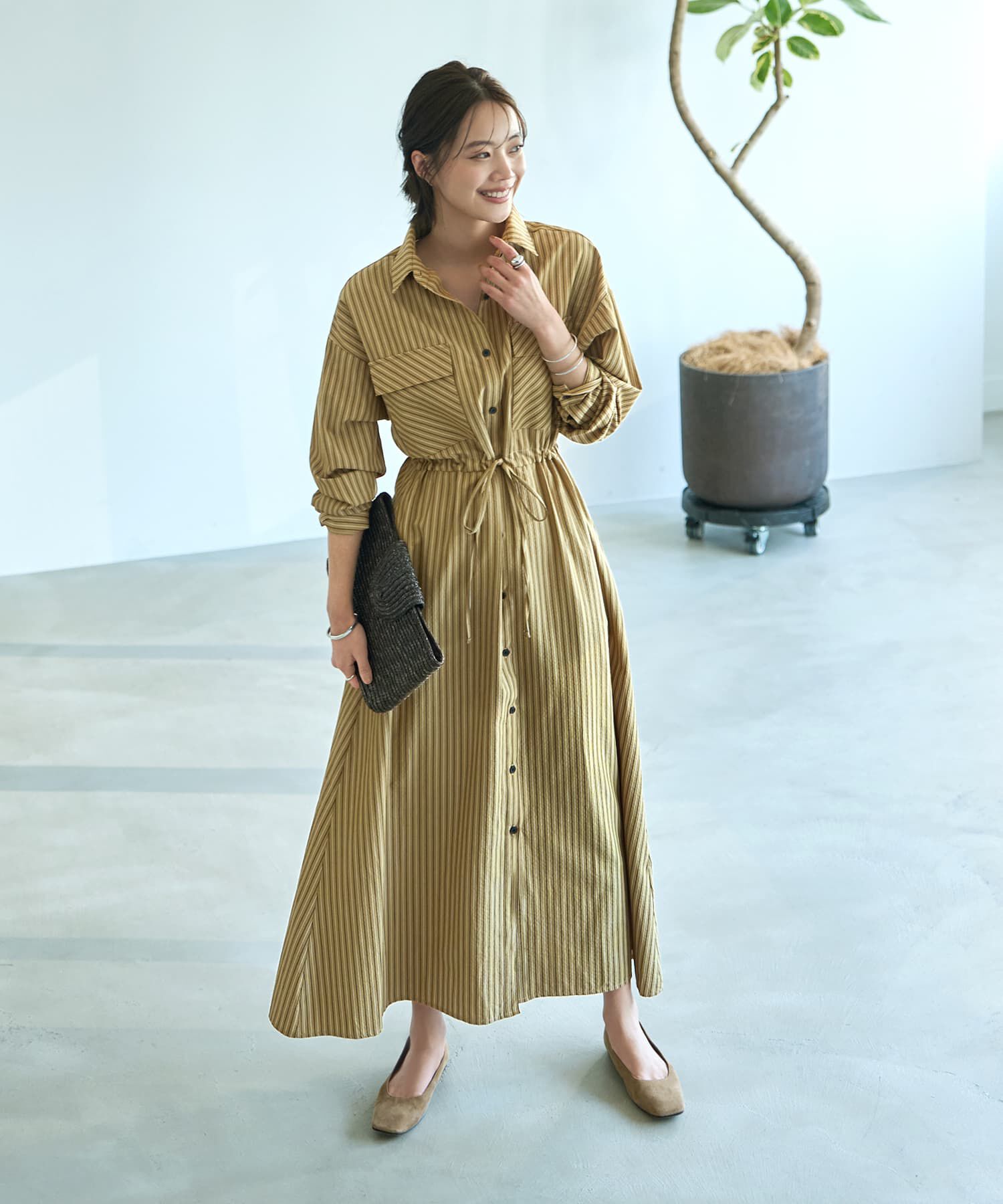 STYLE DELI「【LUXE】交互ストライプ柄シャツワンピース」|ワンピース|