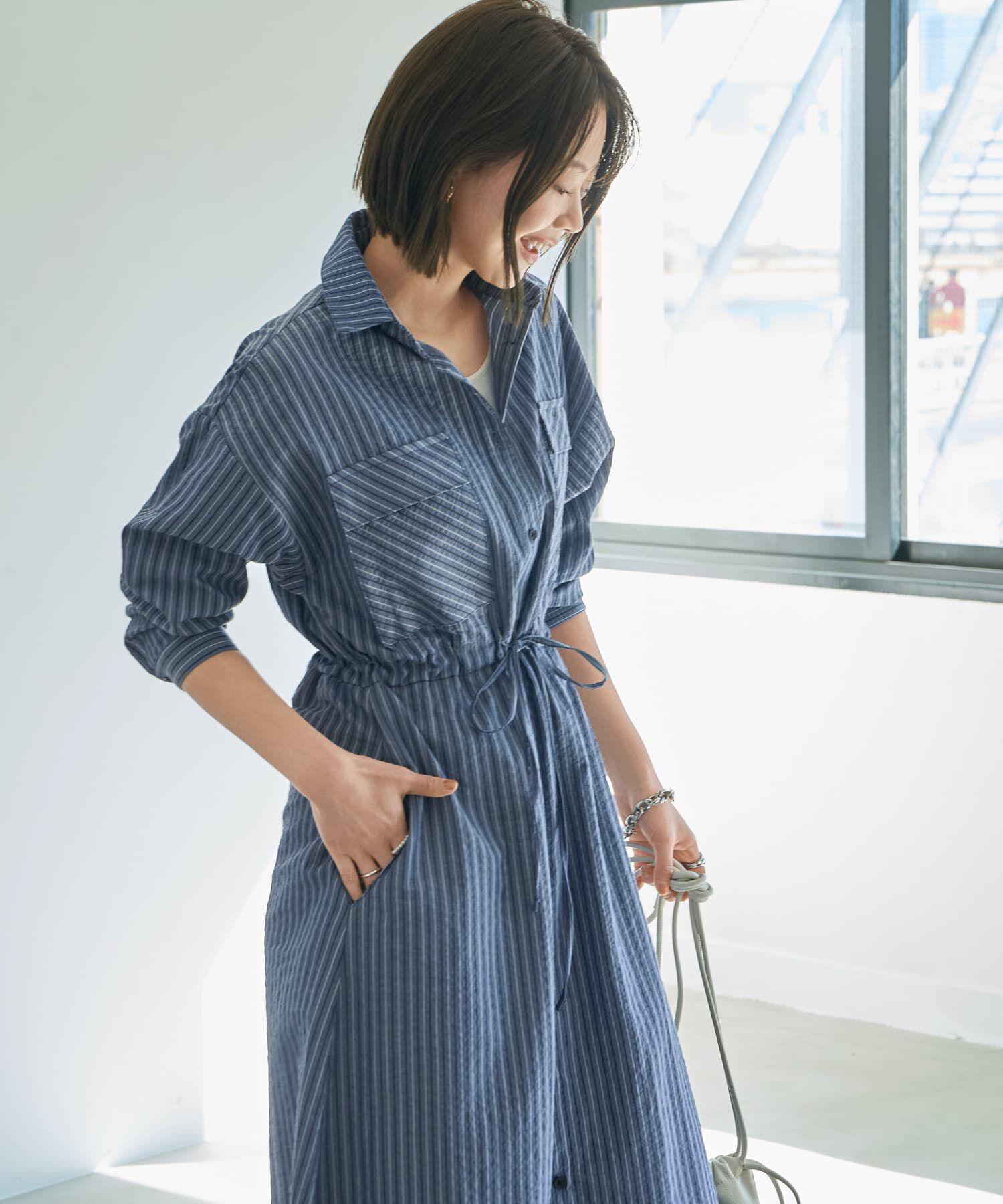 STYLE DELI「【LUXE】交互ストライプ柄シャツワンピース」|ワンピース|