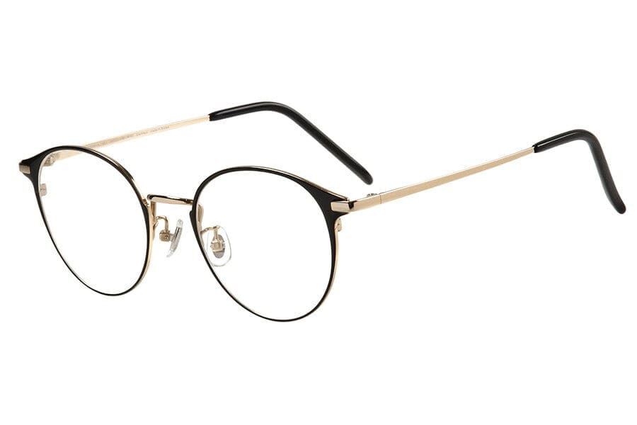  「[中顔面短縮みえメガネ]ボストン型 メガネ （レンズ交換券付き）メタルフレーム Zoff ブラックゴールド」|メガネ|