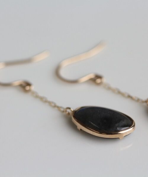  「カラーストーン フック ピアス | K10YG 〈ブルーオパール / ラブラドライト〉」|ピアス|