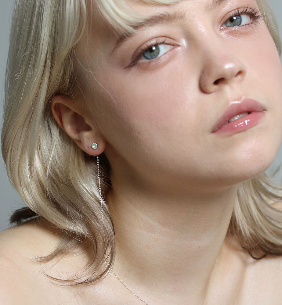  「ブルーオパール チェーン ピアス | K10YG」|ピアス|