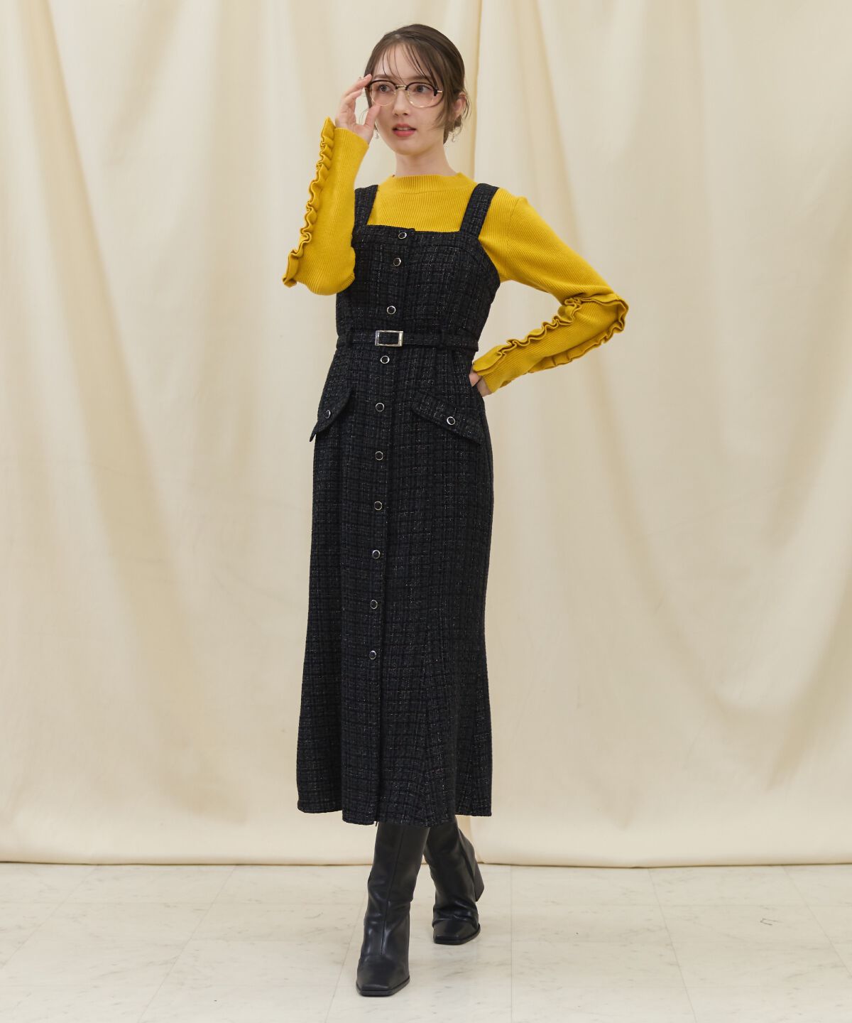 アンドクチュール「ツイードキャミジャンスカ」|ジャンパースカート|