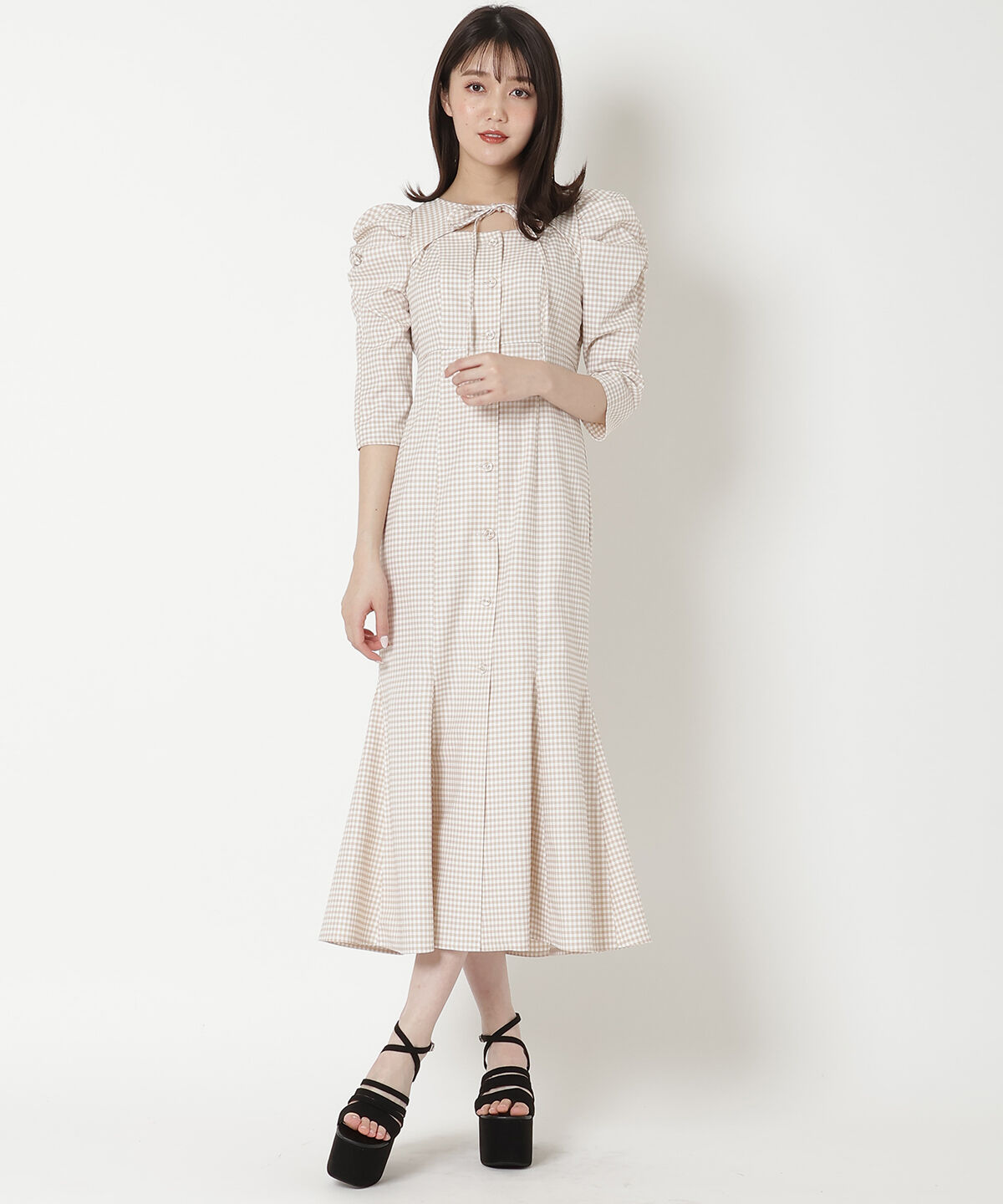 REDYAZEL「デコルテリボンあきマーメイドワンピース」|ワンピース|ベージュ