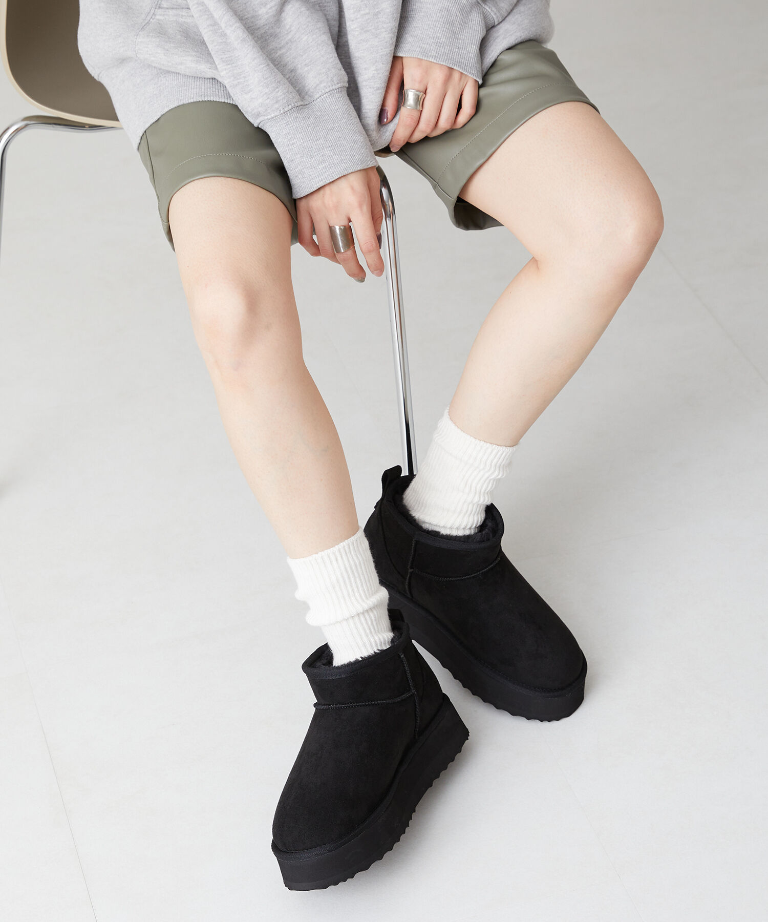 ORiental TRaffic「【累計1万足突破】 厚底 ムートン ショートブーツ /35401 軽量 防寒」|ショートブーツ|