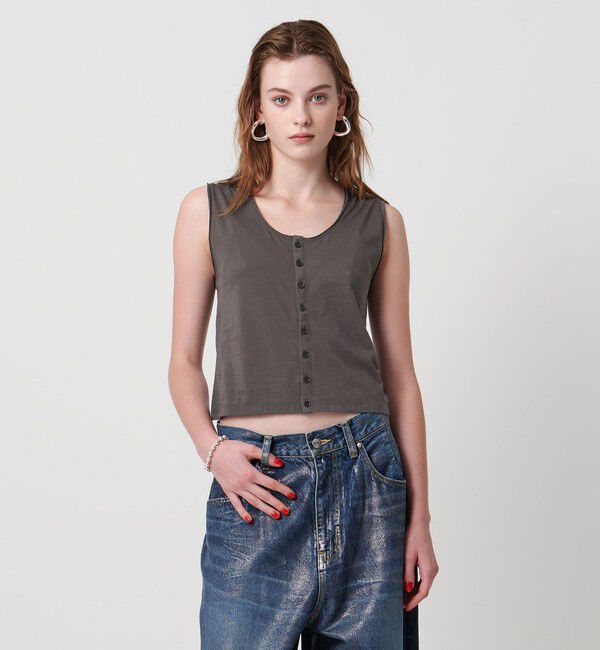 ASTRAET「＜ASTRAET＞ハイゲージ テンジク  ボタン Uネックベスト」|Tシャツ・カットソー|DK.BROWN