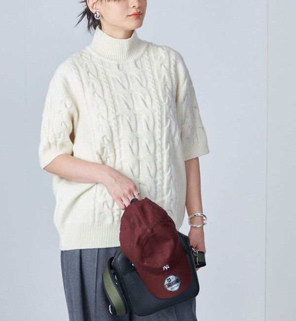 SHIPS for women「【SHIPS別注】WRAPINKNOT:ハイネック ショート スリーブ ケーブル」|ニット・セーター|ナチュラル