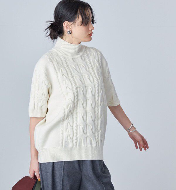 SHIPS for women「【SHIPS別注】WRAPINKNOT:ハイネック ショート スリーブ ケーブル」|ニット・セーター|