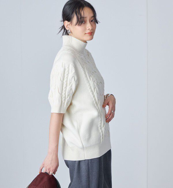SHIPS for women「【SHIPS別注】WRAPINKNOT:ハイネック ショート スリーブ ケーブル」|ニット・セーター|
