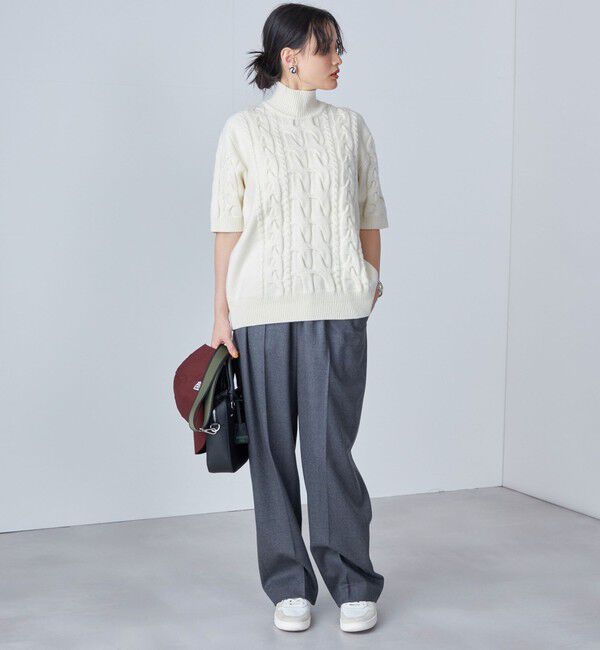 SHIPS for women「【SHIPS別注】WRAPINKNOT:ハイネック ショート スリーブ ケーブル」|ニット・セーター|