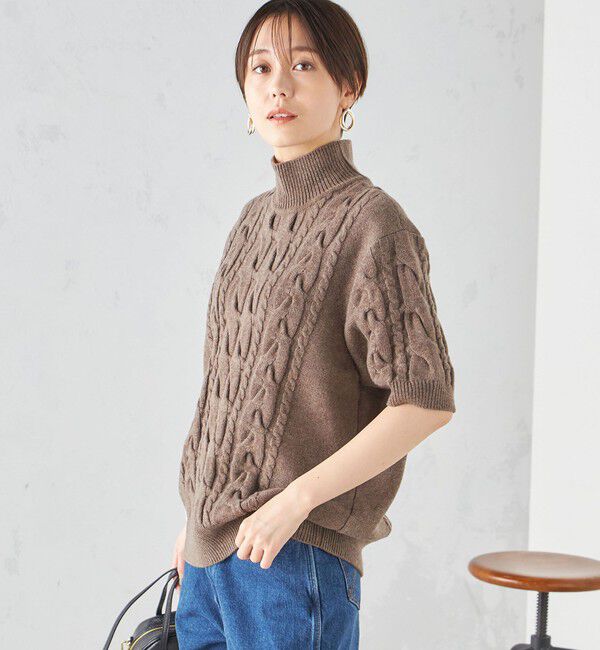 SHIPS for women「【SHIPS別注】WRAPINKNOT:ハイネック ショート スリーブ ケーブル」|ニット・セーター|
