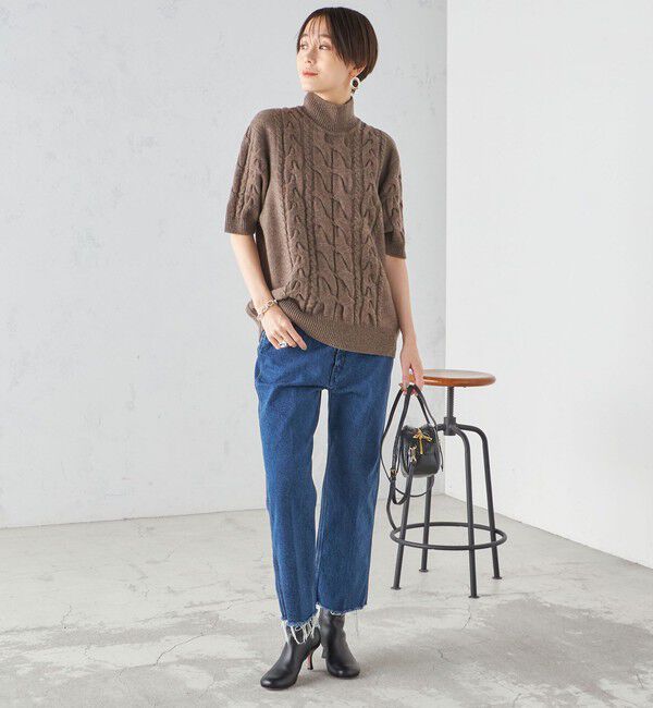 SHIPS for women「【SHIPS別注】WRAPINKNOT:ハイネック ショート スリーブ ケーブル」|ニット・セーター|