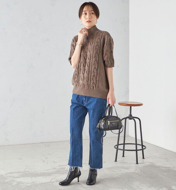 SHIPS for women「【SHIPS別注】WRAPINKNOT:ハイネック ショート スリーブ ケーブル」|ニット・セーター|