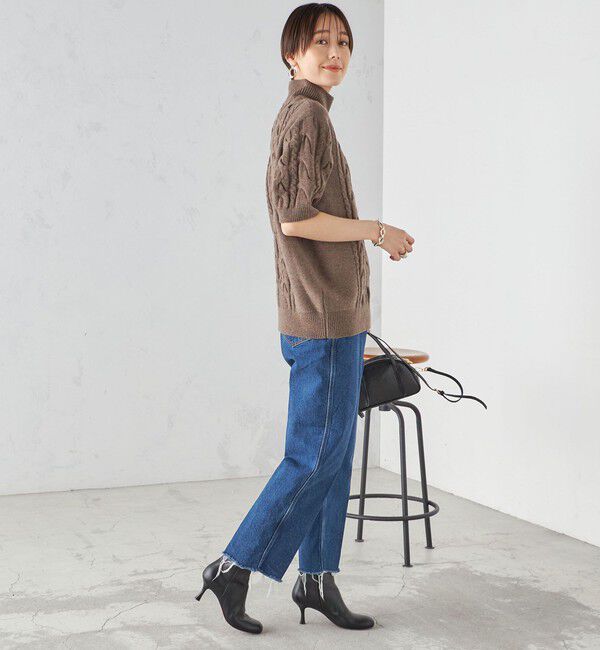 SHIPS for women「【SHIPS別注】WRAPINKNOT:ハイネック ショート スリーブ ケーブル」|ニット・セーター|