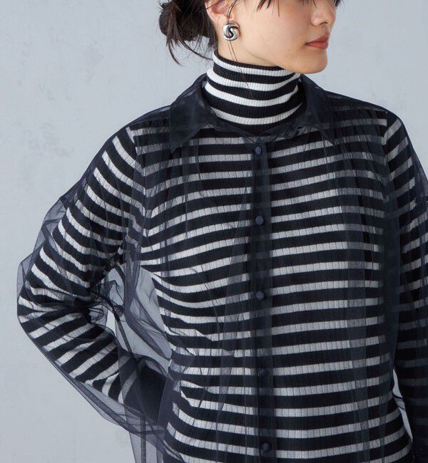 SHIPS for women「〈手洗い可能〉チュール ビッグ シャツ ◇」|シャツ・ブラウス|ネイビー