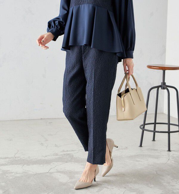 SHIPS for women「〈手洗い可能〉フクレ ジャカード テーパード パンツ」|その他|ネイビー