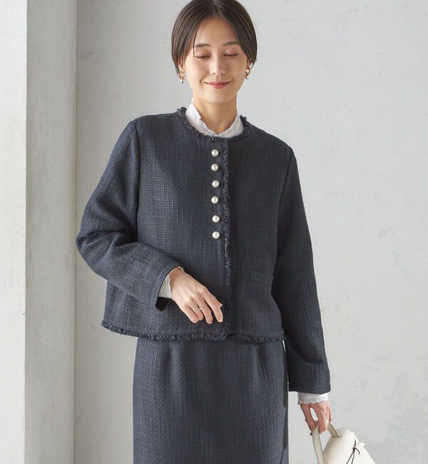 SHIPS for women「〈セレモニー対応可〉スラブ ツイード ノーカラー ジャケット（セットアップ対応）」|ノーカラージャケット|