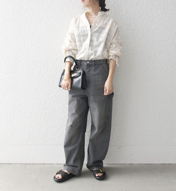 SHIPS any「SHIPS any: シアー ジャカード シャーリング バンドカラー シャツ」|シャツ・ブラウス|