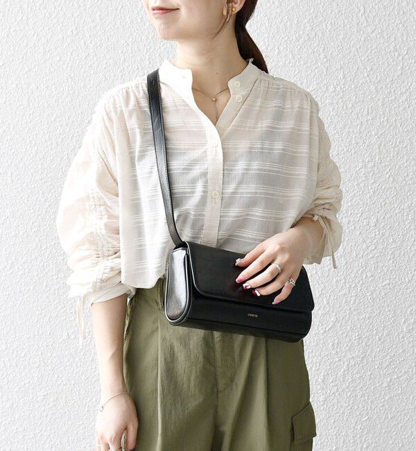 SHIPS any「SHIPS any: シアー ジャカード シャーリング バンドカラー シャツ」|シャツ・ブラウス|