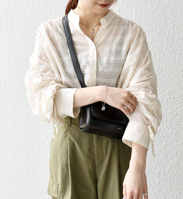 SHIPS any「SHIPS any: シアー ジャカード シャーリング バンドカラー シャツ」|シャツ・ブラウス|