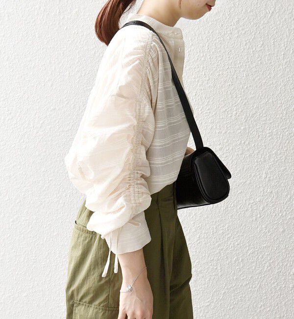 SHIPS any「SHIPS any: シアー ジャカード シャーリング バンドカラー シャツ」|シャツ・ブラウス|