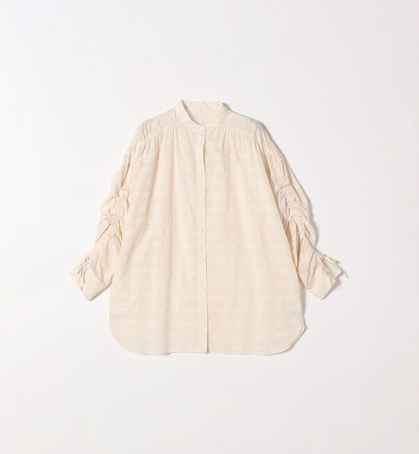 SHIPS any「SHIPS any: シアー ジャカード シャーリング バンドカラー シャツ」|シャツ・ブラウス|