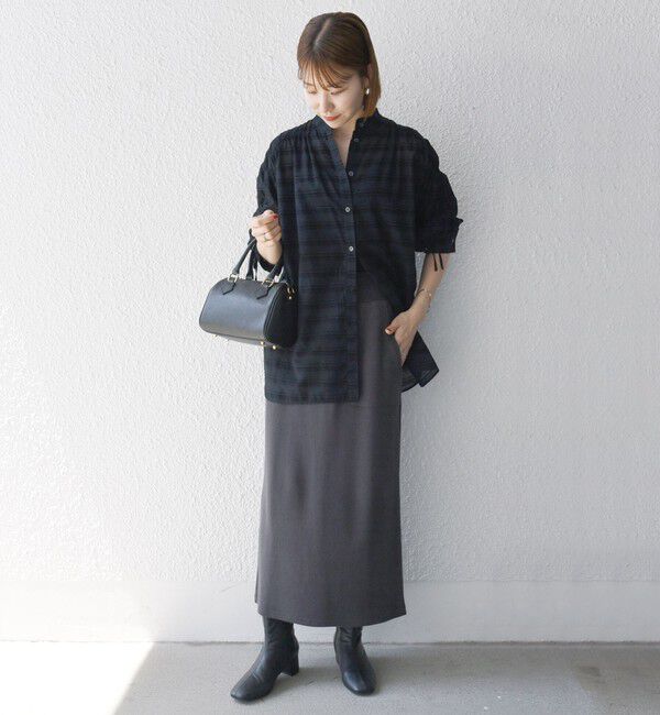 SHIPS any「SHIPS any: シアー ジャカード シャーリング バンドカラー シャツ」|シャツ・ブラウス|